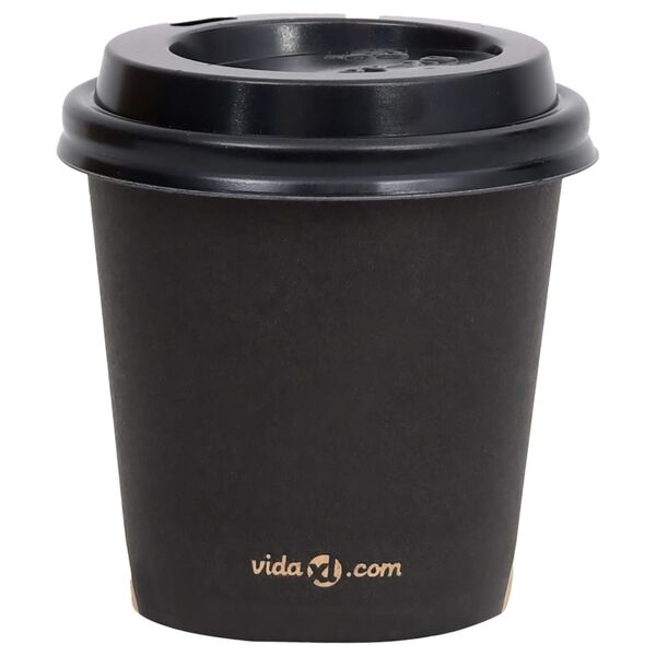vidaXL Coffee Paper Cups with Lids 120 ml 100 pcs Black