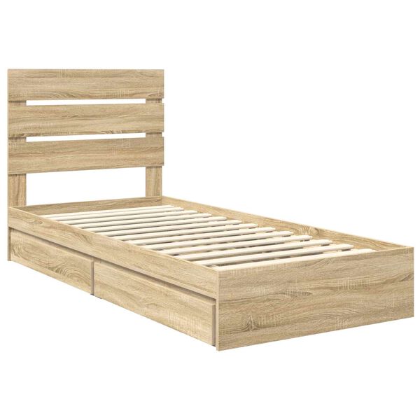 vidaXL Storage Bed with Drawer Sonoma Oak 90 x 200 cm Engineered Wood