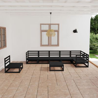 vidaXL 8 Piece Garden Lounge Set Black Solid Pinewood