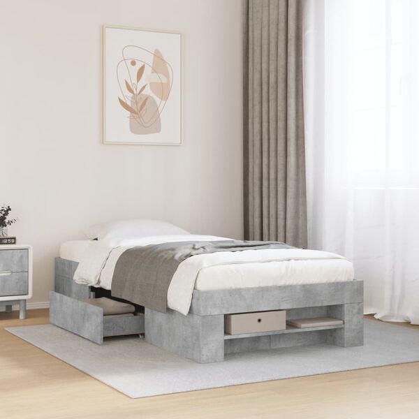 vidaXL Bed Frame without Mattress Concrete Grey 100x200cm Engineered Wood