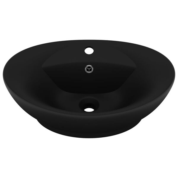 vidaXL Luxury Basin Overflow Oval Matt Black 58.5x39 cm Ceramic