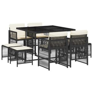 vidaXL 9 Piece Garden Dining Set with Cushions Black Poly Rattan