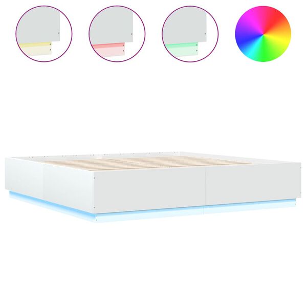 vidaXL Bed Frame with LED without Mattress White 200x200 cm