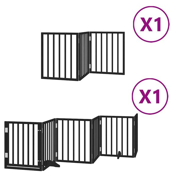 vidaXL Dog Gate with Door Foldable 9 Panels Black 450 cm Poplar Wood