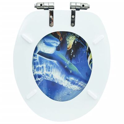 vidaXL WC Toilet Seat with Soft Close Lid MDF Dolphins Design