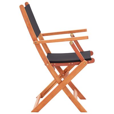 vidaXL Folding Garden Chairs 4 pcs Black Solid Eucalyptus Wood and Textilene