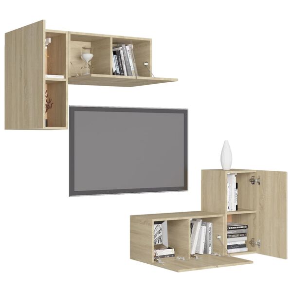 vidaXL 4 Piece TV Cabinet Set Sonoma Oak Engineered Wood