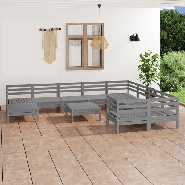 vidaXL 11 Piece Garden Lounge Set Grey Solid Wood Pine