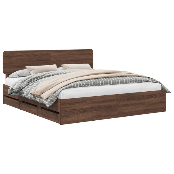 vidaXL Bed Frame with Headboard Brown Oak 200 x 200 cm Engineered Wood