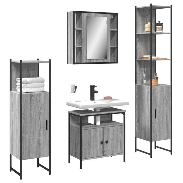 vidaXL 4 Piece Bathroom Cabinet Set Grey Sonoma Engineered Wood