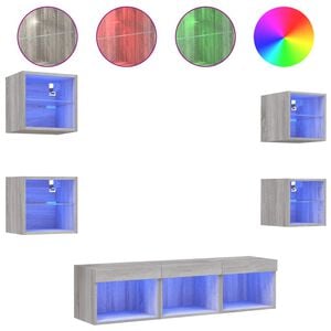 vidaXL 7 Piece TV Wall Units with LED Grey Sonoma Engineered Wood