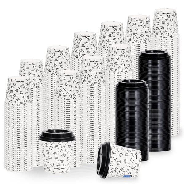 vidaXL Coffee Paper Cups with Lids 120 ml 1000 pcs White and Black