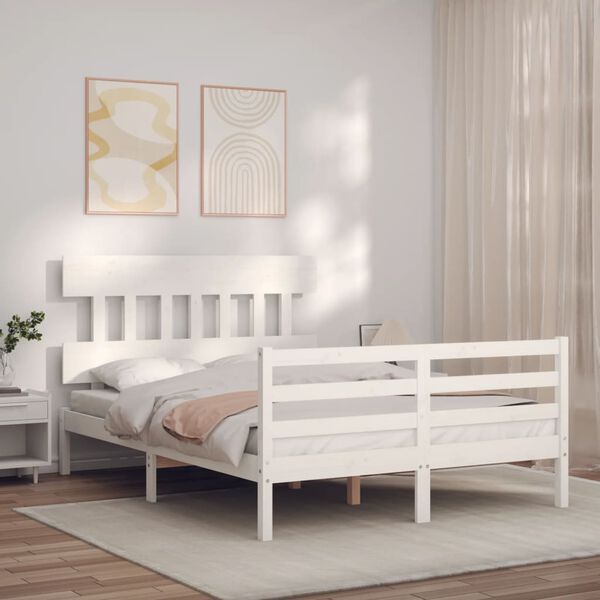 vidaXL Bed Frame without Mattress White Small Double Solid Wood