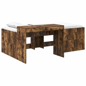 vidaXL Kids'High Bed Frame with Desk Smoked Oak 90 x 200 cm