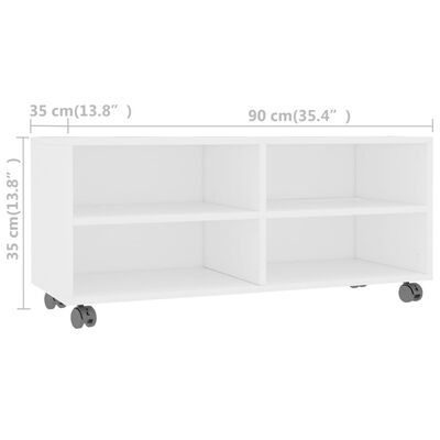 vidaXL TV Cabinet with Castors White 90x35x35 cm Engineered Wood