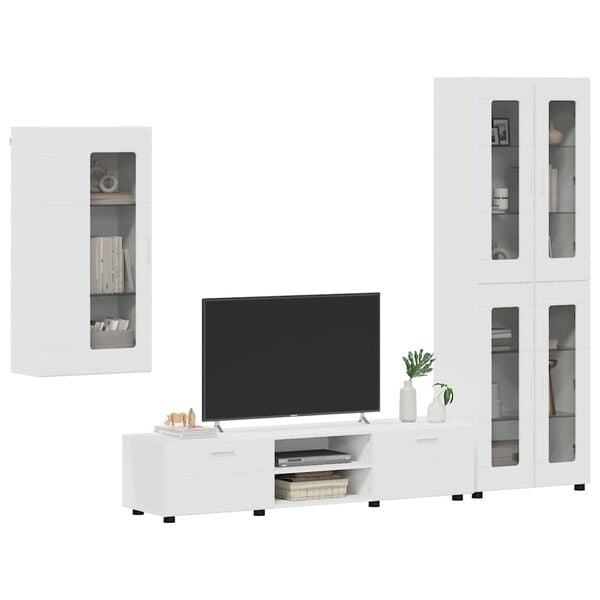 vidaXL TV Cabinet Set with Drawer with Shelf White Engineered Wood