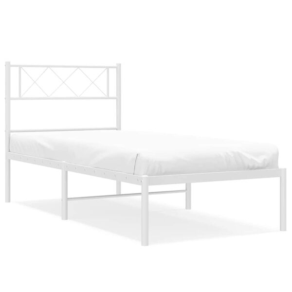 vidaXL Metal Bed Frame without Mattress with Headboard White 100x200cm