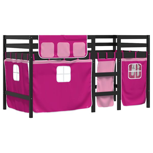 vidaXL Kids' Loft Bed with Curtains without Mattress Pink 80x200 cm