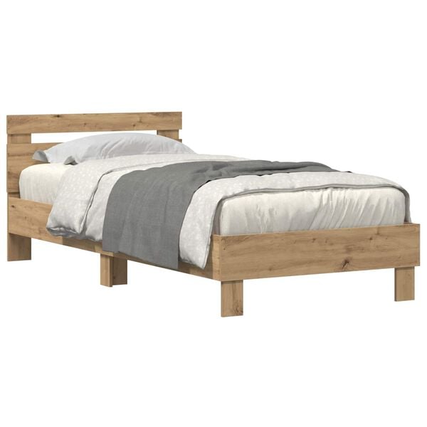 vidaXL Bed Frame with LED Artisan Oak 75 x 190 cm Engineered Wood