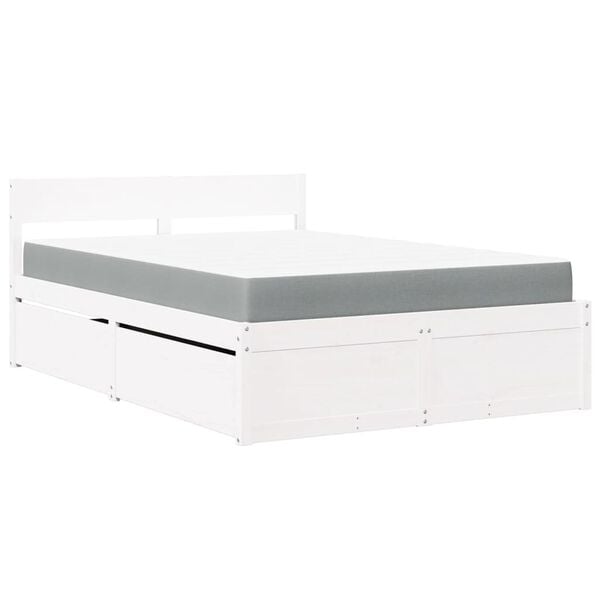 vidaXL Bed with Drawers and Mattress White 140x190 cm Solid Wood Pine