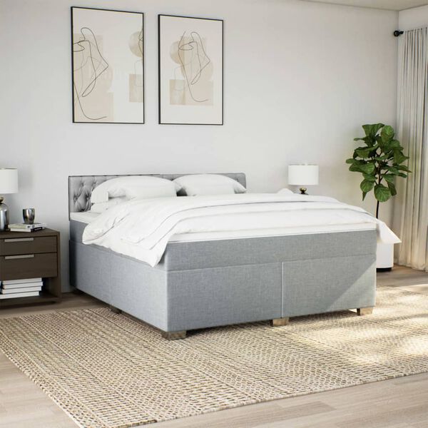vidaXL Box Spring Bed with Mattress Light Grey 180x200 cm Fabric