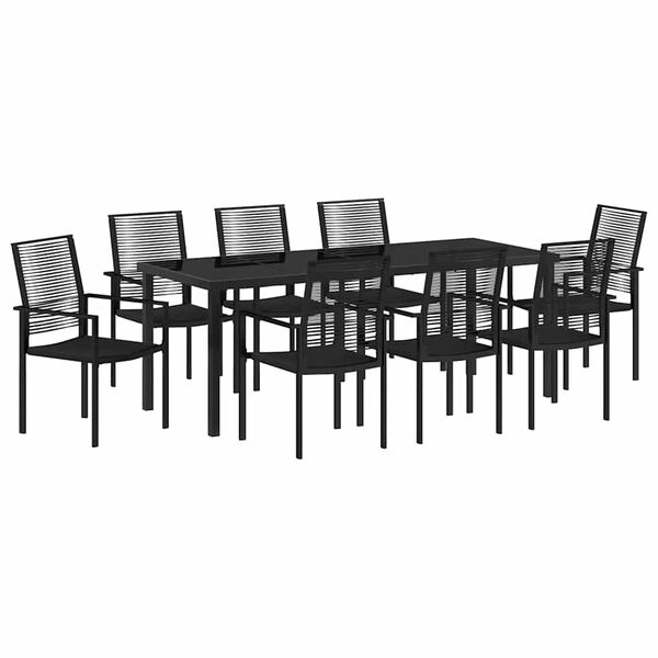 vidaXL Garden Dining Set 9 pcs Black Powder-Coated Steel