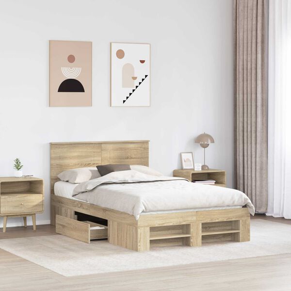 vidaXL Bed Frame Sonoma Oak 137 x 203 cm Engineered Wood