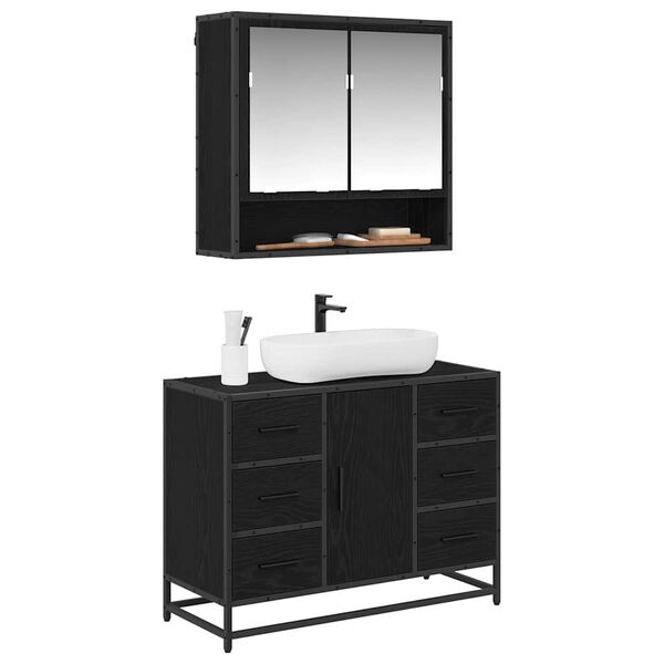 vidaXL Bathroom Furniture Set 2 pcs Black Oak Engineered Wood