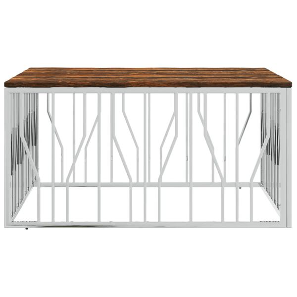 vidaXL Coffee Table Silver Stainless Steel and Solid Wood Reclaimed