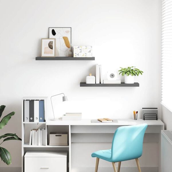 vidaXL Floating Wall Shelves 2 pcs High Gloss Grey 80x23.5x3.8 cm MDF