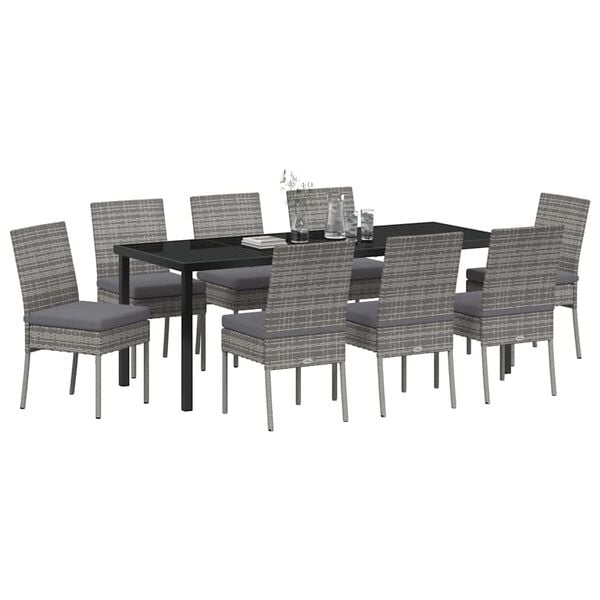 vidaXL Garden Dining Set 9 pcs Grey Powder-Coated Steel