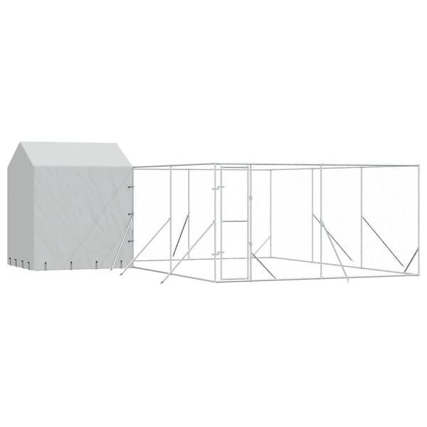vidaXL Outdoor Dog Kennel with Roof Silver 6x6x2.5 m Galvanised Steel