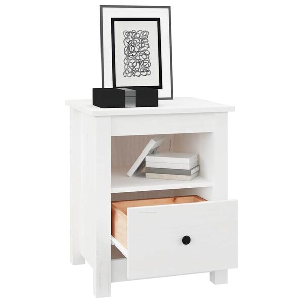 vidaXL Bedside Cabinet White 40x35x49 cm Solid Wood Pine