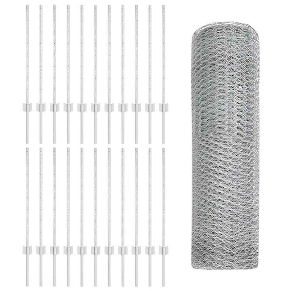 vidaXL Fence with Post Silver 0.8 x 50 m Steel