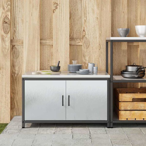 vidaXL Kitchen Storage with Shelf Silver 90 x 50 x 53 cm Steel