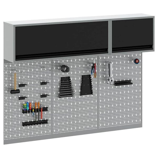 vidaXL Tool Cabinet Set with Shelf 5 pcs Black Powder-Coated Steel