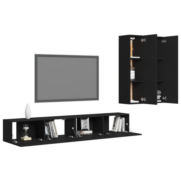 vidaXL 4 Piece TV Cabinet Set Black Engineered Wood
