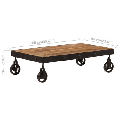 vidaXL Coffee Table with Wheels Solid Mango Wood 100x60x26 cm