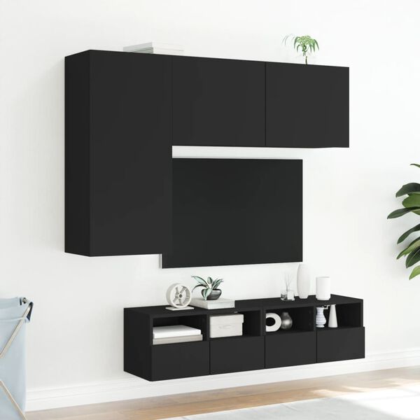 vidaXL 4 Piece TV Wall Units Black Engineered Wood