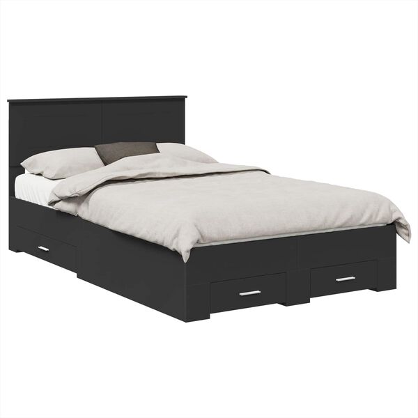 vidaXL Bed Frame with Headboard Black 120 x 190 cm Engineered Wood