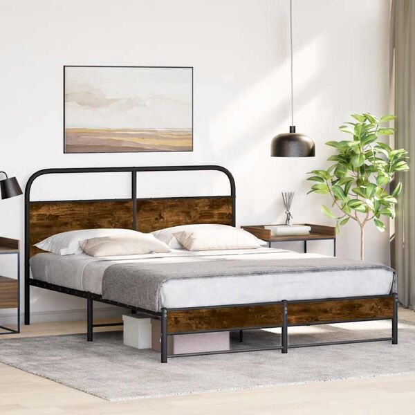 vidaXL Bed Frame Without Mattress 150x200 cm Smoked Oak Engineered Wood