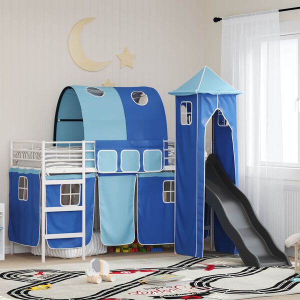 vidaXL Kids'Loft Bed Frame White and Blue 74.5 x 190 cm Metal