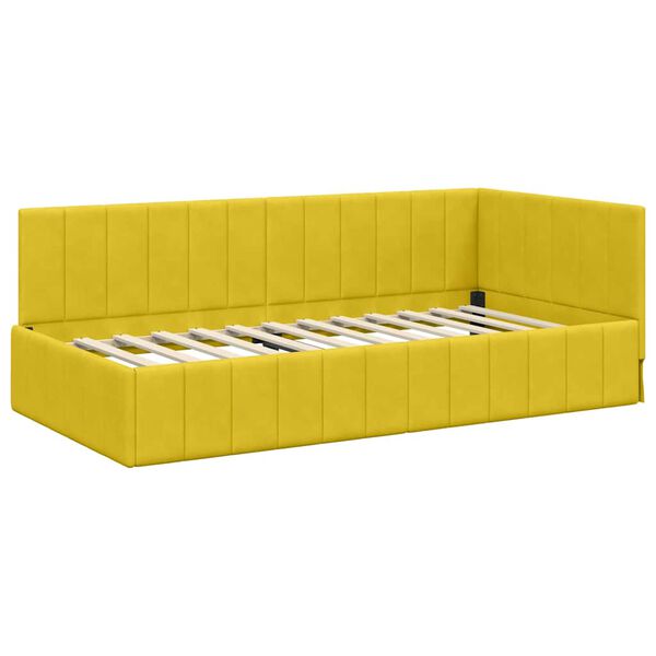 vidaXL Corner Bed Frame with Headboard Yellow 90 cm x 190 cm Velvet