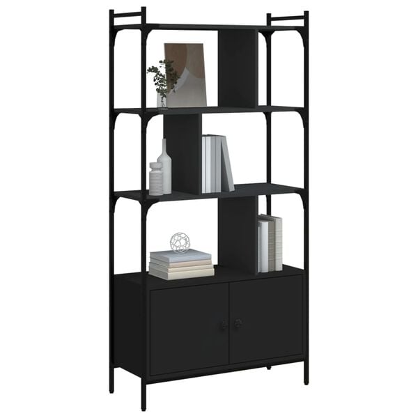 vidaXL Bookcase with Doors Black76.5x30x154.5 cm Engineered Wood