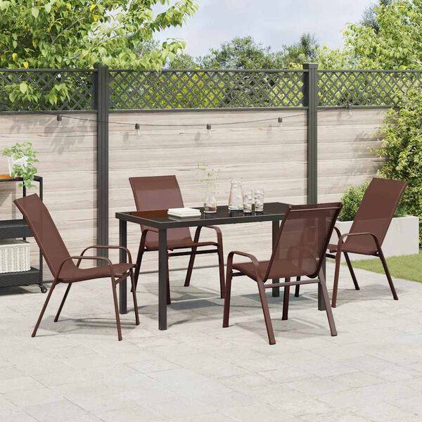 vidaXL Garden Dining Set 5 pcs Brown and Black Powder-coated Steel