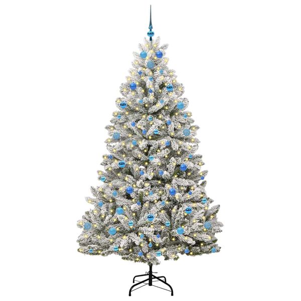 vidaXL Artificial Christmas Tree Green and White 210 cm PVC and Metal