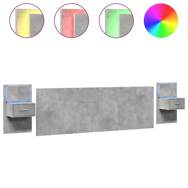 vidaXL Bed Headboard with Cabinets Concrete Grey 240 cm Engineered Wood