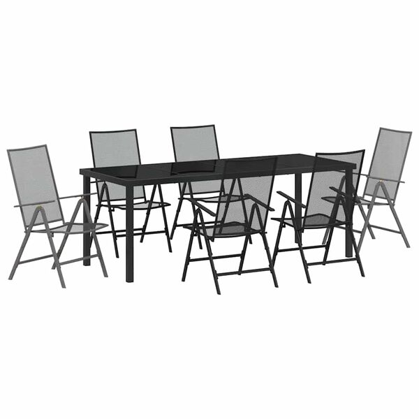 vidaXL Garden Dining Set 7 pcs Anthracite Powder-Coated Steel