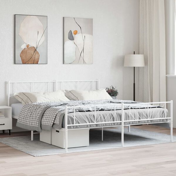 vidaXL Metal Bed Frame without Mattress with Footboard White 180x200cm