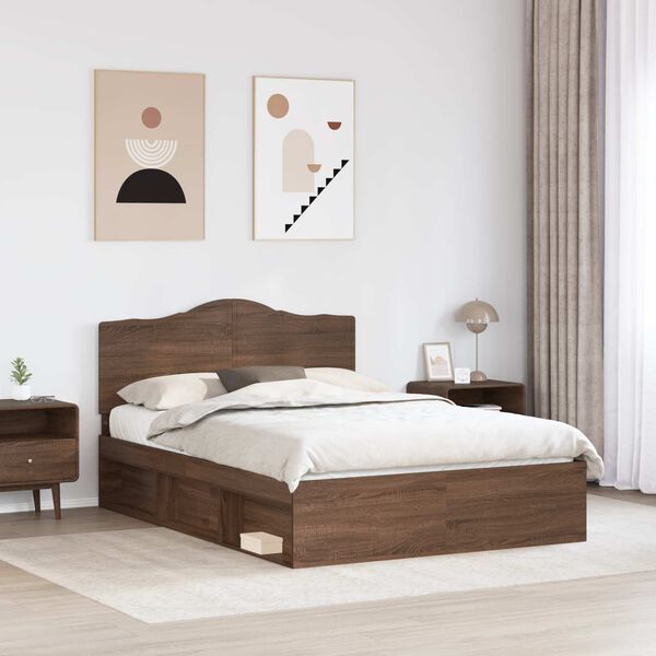 vidaXL Bed Frame with Headboard Brown Oak 140 x 200 cm Solid Pine Wood